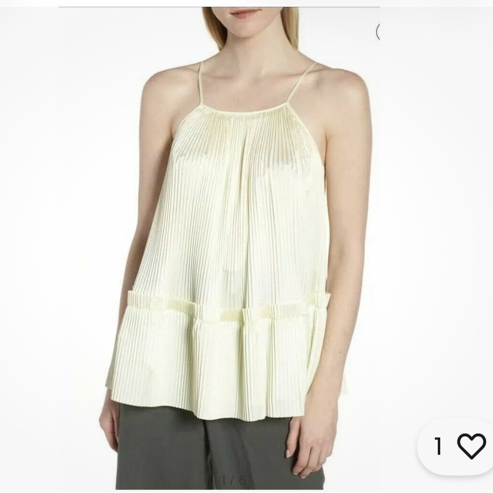 LEWIT Womens Pleated Swing Tank Top Blouse Yellow Green Sz M Coastal City Beach